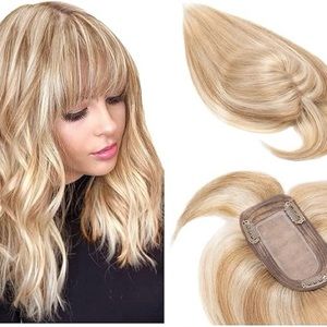 Human hair topper with bangs
